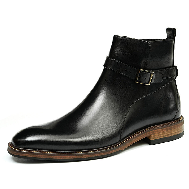 Men's Genuine Leather Ankle Boots - Business Formal Square Toe