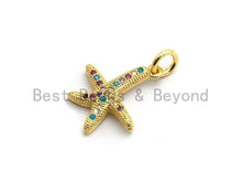 Load image into Gallery viewer, CZ Colorful Micro Pave Starfish Pendant, Starfish ar Shaped Pave Pendant, Gold plated, 13x15mm, Sku#F686
