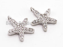 Load image into Gallery viewer, CZ Micro Pave Small Starfish Pendant/Charm, Cubic Zirconia Pendant in Gold Rose gold Black Silver, Fashion Jewelry Findings, 9x10mm, sku#B77
