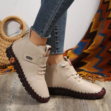 Load image into Gallery viewer, Women's Lace Up Platform Ankle Boots – Flat Platform PU Leather Booties