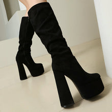 Load image into Gallery viewer, Women's Stretch Suede Waterproof Chunky High Heel Boots | Side Zipper | Sarah Express