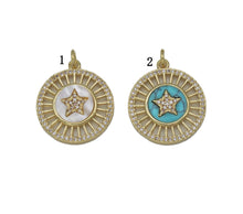 Load image into Gallery viewer, Gold CZ MOP/Turquoise Five Point Star On Round Charm, Sku#L696