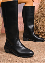 Load image into Gallery viewer, Women's British-Style Knee-High Boots – Chunky Heel Slip-On | Black, Yellow, Brown