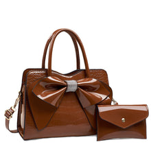 Load image into Gallery viewer, Fashionable Crocodile-Print Bow Bucket Bag Patent Leather Glossy Crossbody Bag