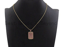 Load image into Gallery viewer, Fuchsia CZ Micro Pave Rectangle Pendant/Charm, Cubic Zirconia Pendant, Pave Dog Tag, 18x27mm, sku#X48