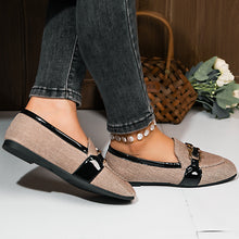 Load image into Gallery viewer, Square Toe Metal Buckle Slip-On Flat Shoes