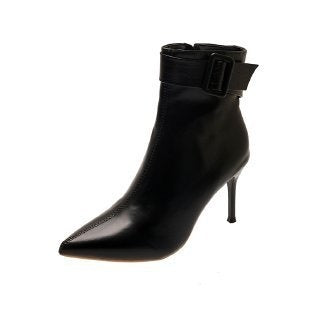 Women's Pointed-Toe Stiletto Ankle Booties - Chunky Heel Side Zipper Boots