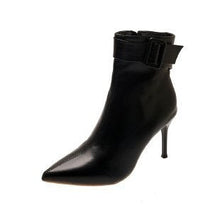 Load image into Gallery viewer, Women's Pointed-Toe Stiletto Ankle Booties - Chunky Heel Side Zipper Boots