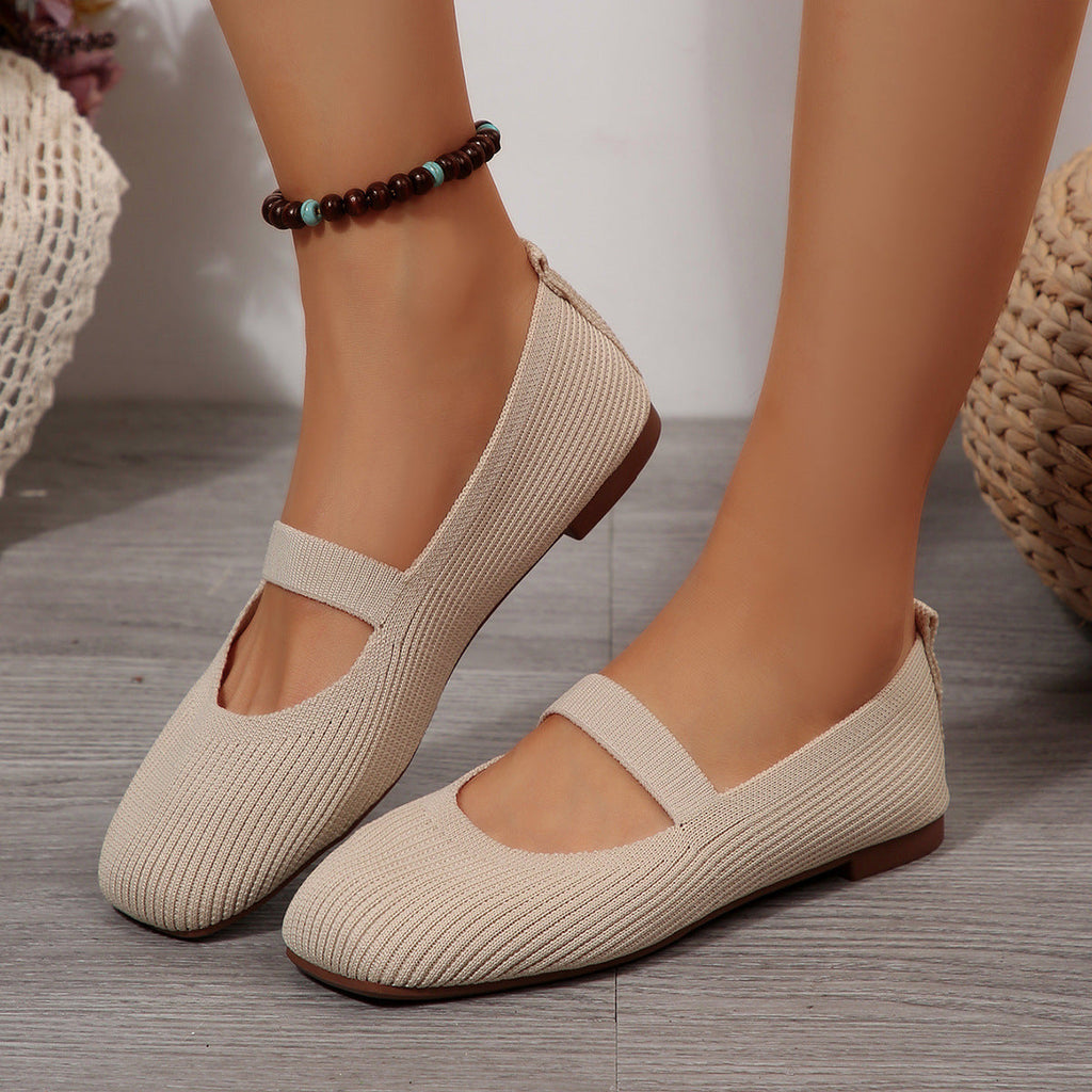 Women's Breathable Knit Mesh Flats | Square Toe Slip-On Shoes