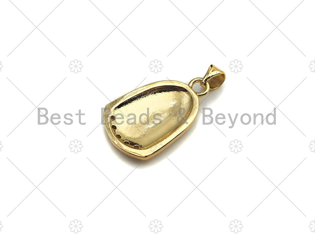 CZ Pave Black/White Enamel Medallion Lady Pendant Charm, Gold Oval Coin Charm, Greek Coin Medallion, sku#LK02