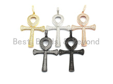 Load image into Gallery viewer, CZ Micro Pave Ankh Cross Pendant,Cubic Zirconia Paved Charm, Necklace Bracelet Charm Pendant, 33x52mm,sku#F695