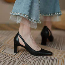 Load image into Gallery viewer, Women's Chunky Heel Square Toe Pumps - Professional Commuter Dress Shoes