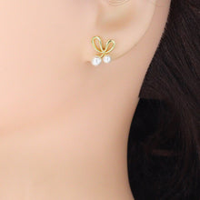 Load image into Gallery viewer, White Pearl Gold Bowknot Star Fish Stud Earring,Sku#LD747