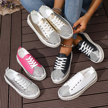 Load image into Gallery viewer, Women's Plus-Size Chunky Sole Sequin Sneakers | Lace-Up Low-Top | Gold Silver Black White