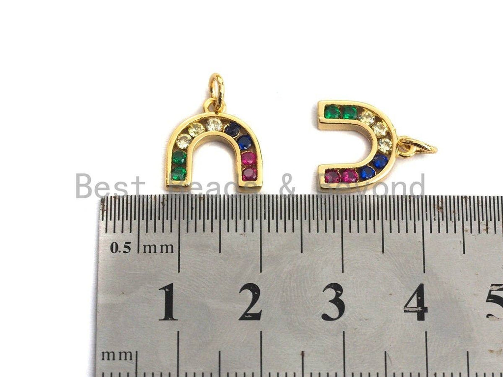 CZ Colorful Micro Pave Baguette Horseshoe Shape Charm, Reversed U Shape Pave Pendant, Gold plated, 12x12mm, Sku#F955
