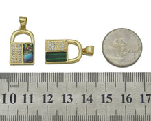 Load image into Gallery viewer, CZ Turquoise Malachite Abalone Lock Charm, Sku#L678