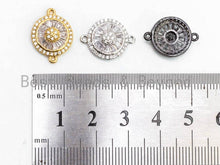 Load image into Gallery viewer, CZ Micro Pave Clear Crystal Round Charm, Connector for Bracelet/Necklace, Cubic Zirconia Crystal Space Connector Link, 13x17mm, 1pc, sku#A54
