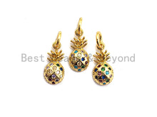 Load image into Gallery viewer, Small CZ Colorful Micro Pave Pineapple Pendant, Pineapple  Shaped Pave Pendant, Gold plated Pineapple Charm, 6x13mm, Sku#F760