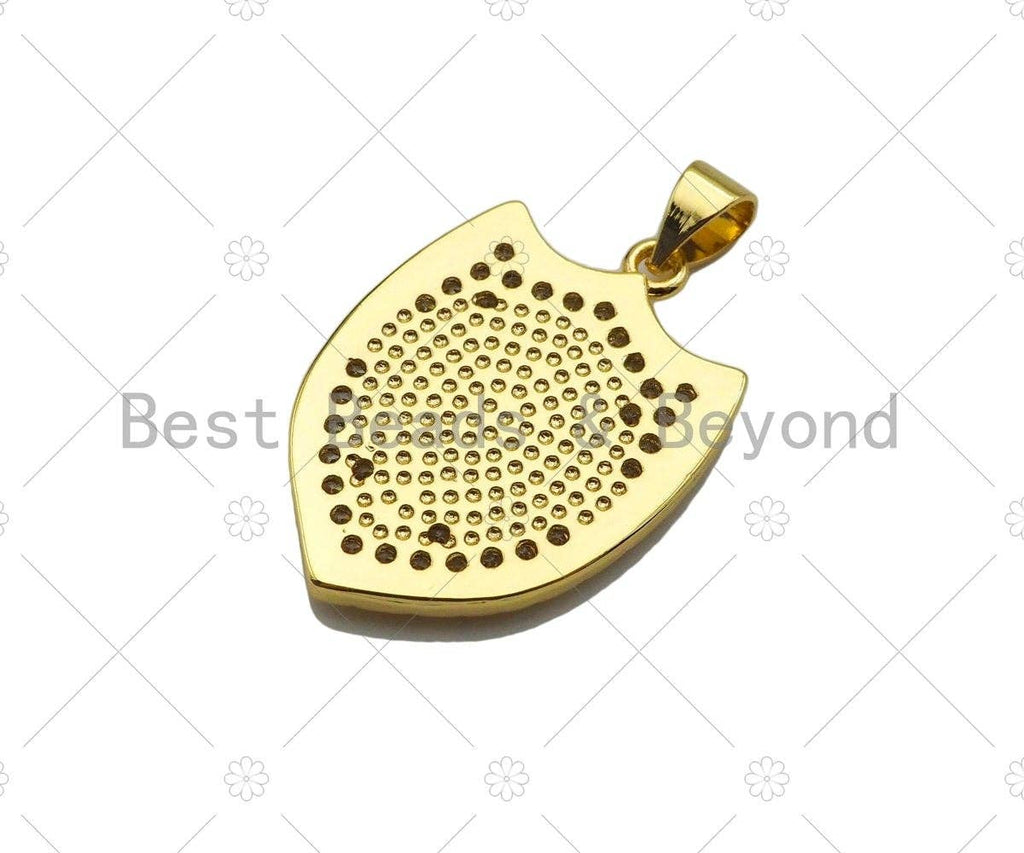 CZ Micro Pave Cross On Shield Shape Pendant/Charm,Cubic Zirconia Charm, Necklace Bracelet Charm Pendant,19x26mm, Sku#LK189