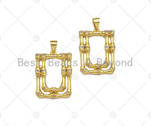 Load image into Gallery viewer, CZ Micro Pave Double Picture Frame Shape Pendant/Charm,18K Dainty Gold Charm, Necklace Bracelet Charm Pendant,18x24mm,Sku#LK240