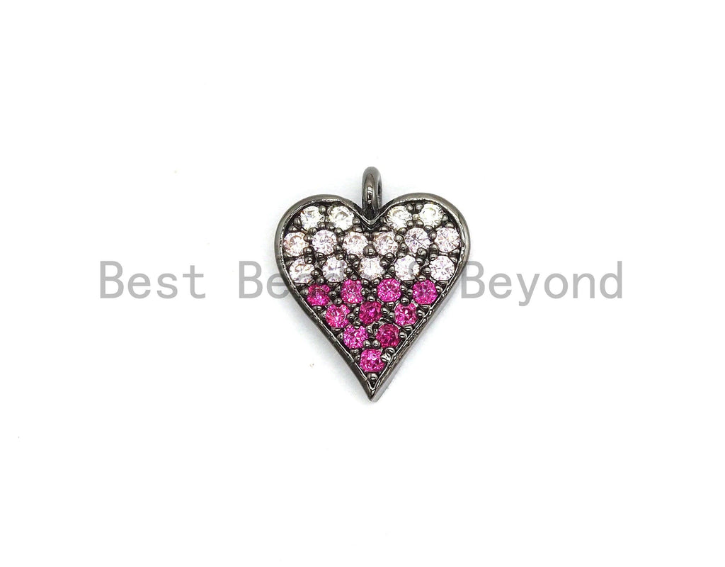 CZ Micro Pave Multi Fuchsia Pink Color Heart Shape Charm, Cubic Zirconia Pendant, Silver/Gold/Rose Gold/Gunmental Plated,10x12mm, Sku#B118