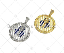 Load image into Gallery viewer, Dianty Gold/Silver Face On Round Coin Pendant/Charm,Medallion Cobalt Blue Enamel Charm, Necklace Bracelet Charm Pendant, 44x48mm, Sku#L550