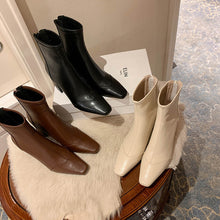 Load image into Gallery viewer, Women's Square Toe Elastic High Heel Boots - Chunky Heel Ankle Boots