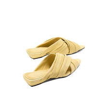 Load image into Gallery viewer, Women's Ruched Lambskin Slide Sandals | Square-Toe Handmade Leather Flat Mules