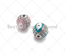 Load image into Gallery viewer, SLIVER CZ Pave Evil Eye Pave ball Spacer beads,  Enamel Evil Eye Round Pave Ball,Cubic Zirconia Spacer Beads, 8mm/10mm,sku#ML27