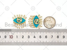 Load image into Gallery viewer, CZ Micro Pave Enamel Turquoise Flower On Evil Eye Shape Pendant, Necklace Pendant, Enamel Charm,Enamel Jewelry Findings,25x24mm,Sku#L613