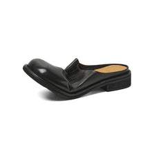 Load image into Gallery viewer, Women's Washed Cowhide Leather Mule Slides | Retro Round-Toe Block Heel Backless Shoes