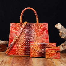 Load image into Gallery viewer, Women's Crocodile-Grain Crossbody Tote Bag Set - 3-Piece Premium PU Leather Handbag Collection