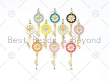 Load image into Gallery viewer, Enamel Colorful Filigree Key Shape Pendant, Gold Filled Enamel Charm,Enamel Jewelry Findings, 17x43mm,Sku#F1418C