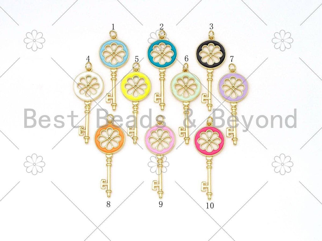 Enamel Colorful Filigree Key Shape Pendant, Gold Filled Enamel Charm,Enamel Jewelry Findings, 17x43mm,Sku#F1418C