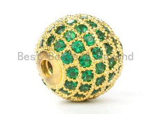 Load image into Gallery viewer, 6mm/8mm/10mm/12mm Micro Pave Green CZ Round Ball, Green Pave Gold/Silver/Rose Gold/Black Rhodium Bead Focal, Pave Beads, 1/2pcs sku#G308G