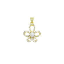 Load image into Gallery viewer, Clear CZ White Pearl Gold Flower Charm Pendant, Sku#LK1126