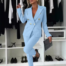 Load image into Gallery viewer, Double-Breasted Lapel Blazer &amp; Zip-Up Trousers Suit