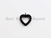 Load image into Gallery viewer, Black CZ Pave On Black Micro Pave Heart Pendant/Charm,Cubic Zirconia Paved Heart Charm, Necklace Bracelet Heart Charm, 9x10mm,1pc, sku#B95