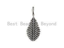 Load image into Gallery viewer, CZ Micro Pave Leaf Pendant, Antique Silver Tone, Clear Cubic Zirconia Big Pave Leaf Charm Pendant, 22x44mm,sku#F1010C