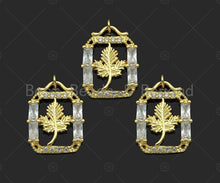 Load image into Gallery viewer, CZ Micro Pave Maple Leaf On Rectangular Frame Shape Pendant/Charm,Big CZ Charm, Necklace Bracelet Charm Pendant,19x24mm, Sku#LK260