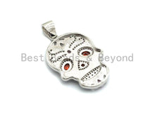 Load image into Gallery viewer, Colorful CZ Micro Pave Skull Pendant, Red Eye,Skull Pave Pen