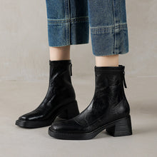 Load image into Gallery viewer, Women's Chunky Heel Square Toe Ankle Boots - Waterproof Non-Slip Mid Heel Boots