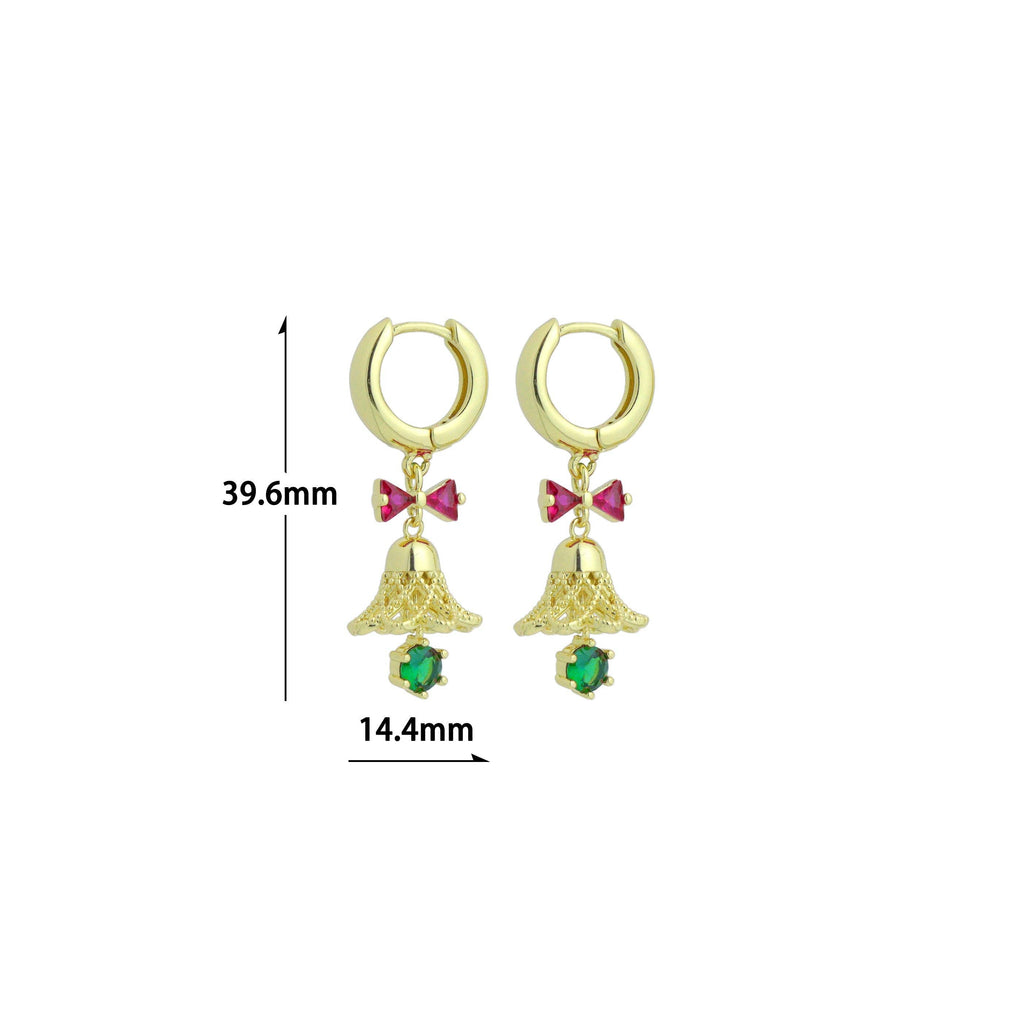 Colorful CZ Christmas Jingle Bell Bow Earrings, Sku#A485