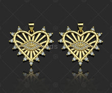 Load image into Gallery viewer, Gold Filled CZ Micro Pave Evil Eye On Heart Shape Pendant, 18K Gold Filled Heart Charm, Necklace Bracelet Charm Pendant, 27x24mm,Sku#LD93