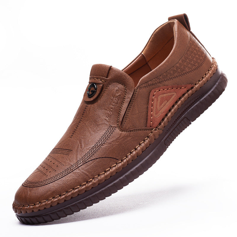 Men's Casual Leather Slip-On Shoes - Breathable Waterproof Cowhide Loafers