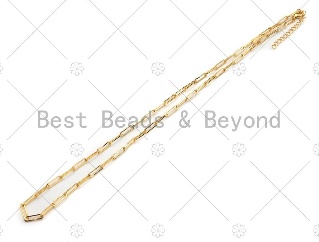 18/16/7 Dainty  Paper Clip Chain Necklace and Bracelet, Sku#LK106