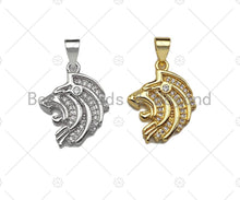 Load image into Gallery viewer, CZ Micro Pave Lion Head Pendant/Charm,Cubic Zirconia Lion Charm, Men's Necklace Bracelet Charm Pendant,15x19mm, sku#F1329