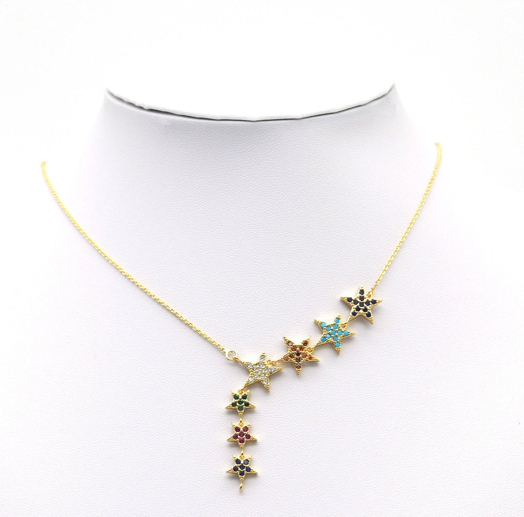 Colorful CZ String Five Point Star Charm, Sku#JL112