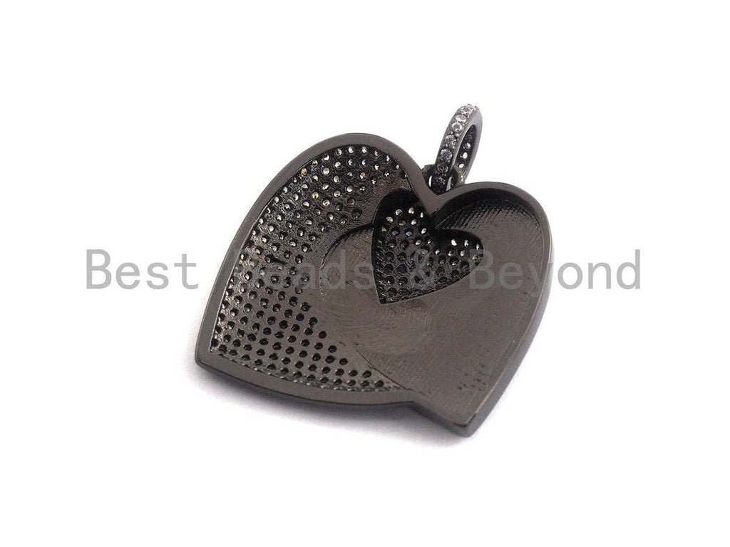 Micro Pave CZ Enamel Three Heart Pendant,Black Enamel Pendant,Enamel Heart Pendant, Oil Drop jewelry Findings,27x29mm,sku#F931