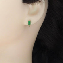 Load image into Gallery viewer, Green Clear Rectangle CZ Gold Stud Earrings with hoop, Sku#LX388
